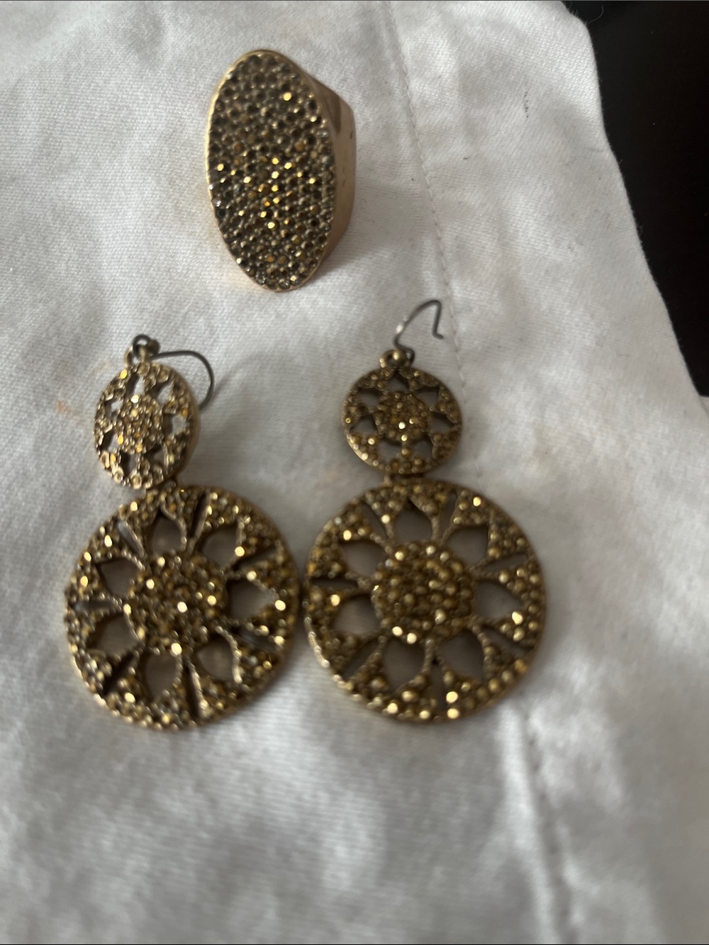 Lucky Brand Gold-Tone Filigree Drop Earrings & Ring with Gold Pave Accents